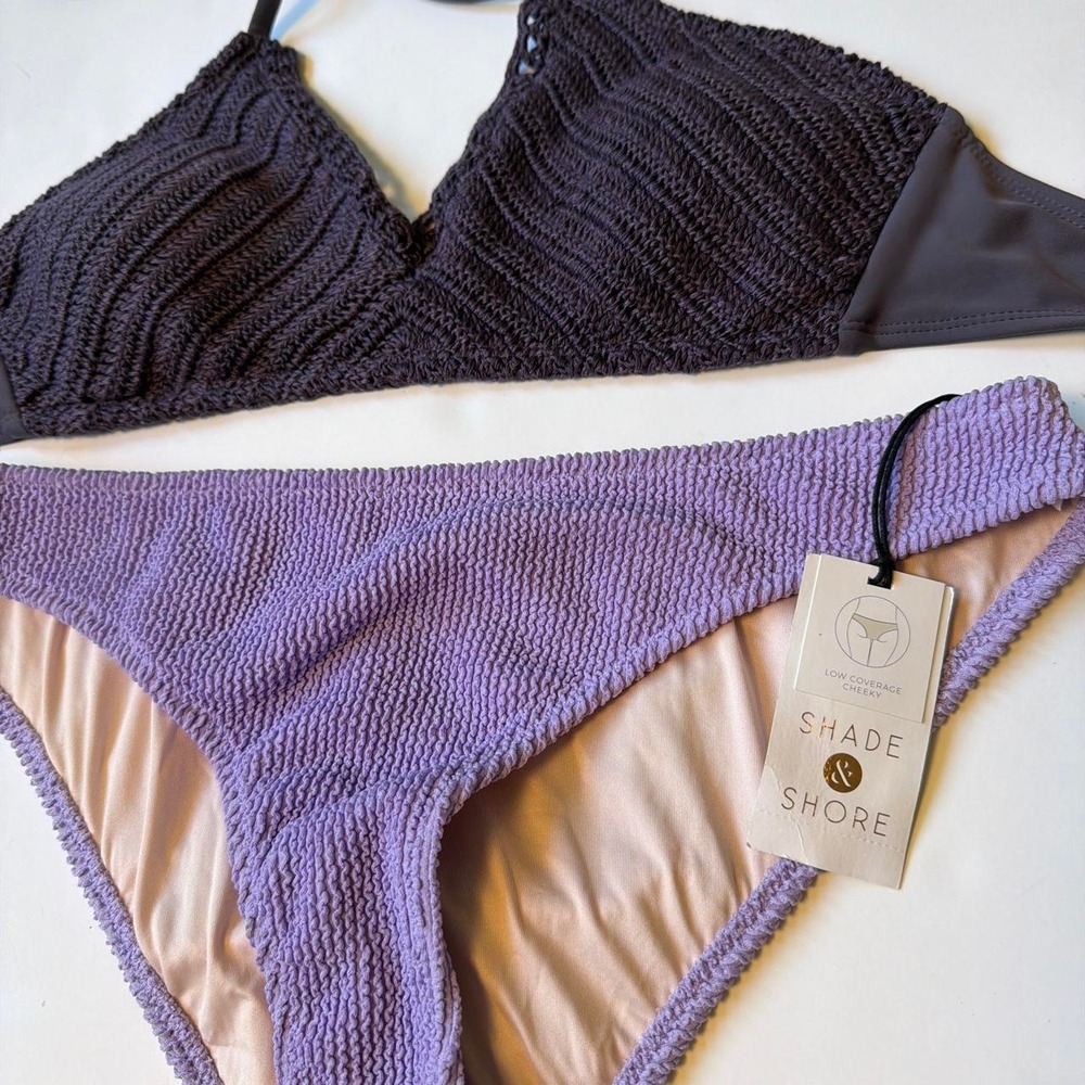 Xhilaration Shade & Shore Purple Crochet Boho Bikini Swimsuit Set M